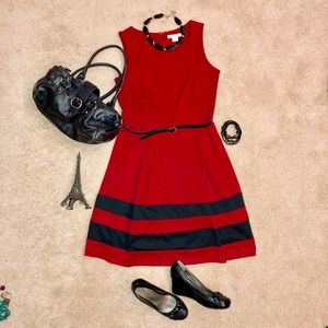 SOLD Liz Claiborne red dress blk stripes sz 8